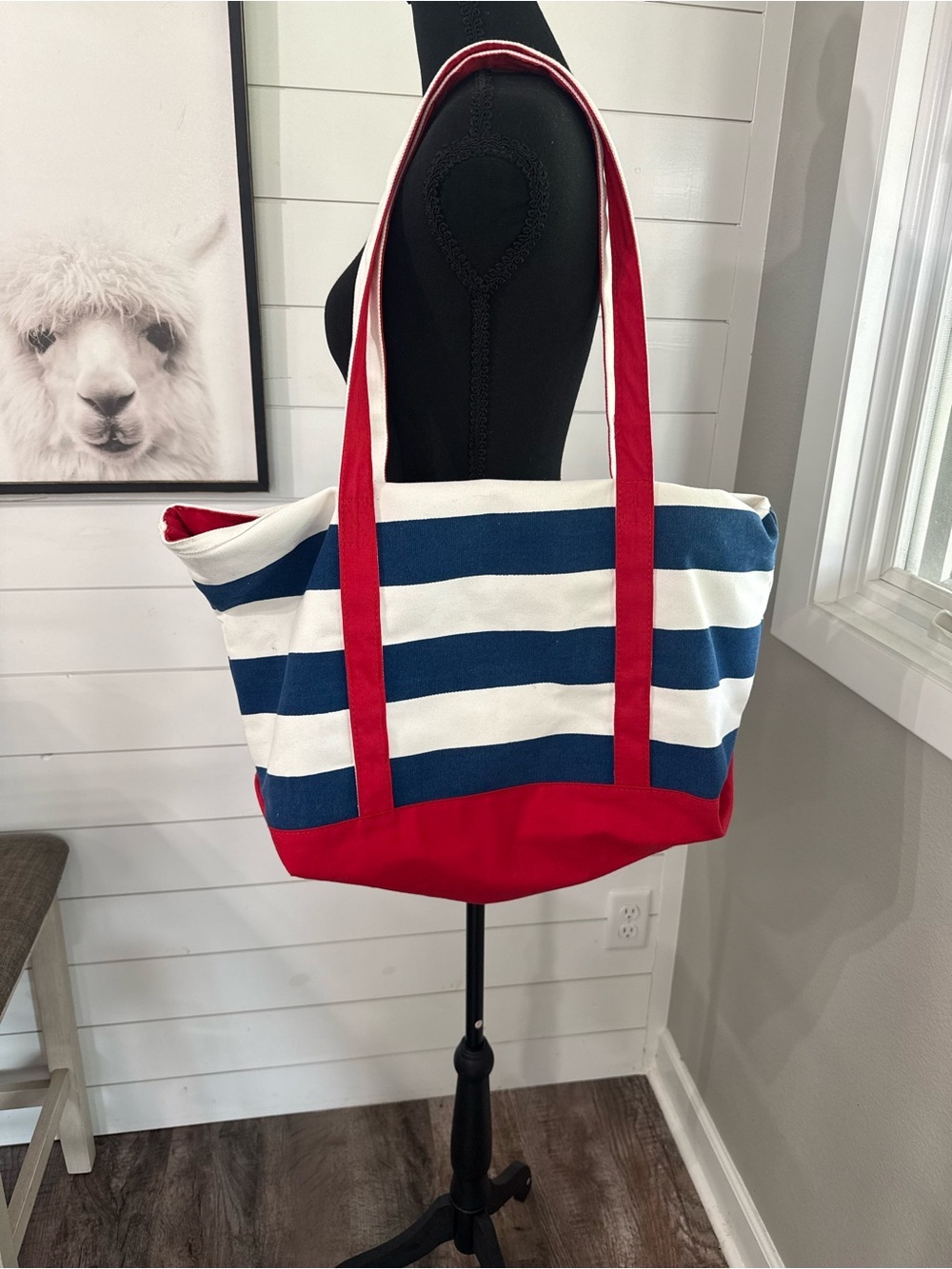 Dalix Red White Blue Striped Zip-Top Lined Tote Bag 4th of July Nautical - Picture 2 of 5
